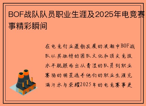 BOF战队队员职业生涯及2025年电竞赛事精彩瞬间